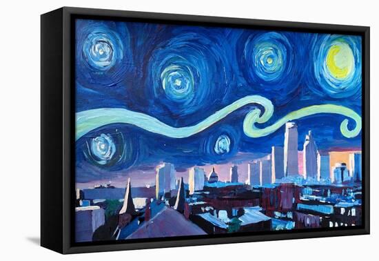 Starry Night in Boston - Van Gogh Inspirations-Markus Bleichner-Framed Stretched Canvas