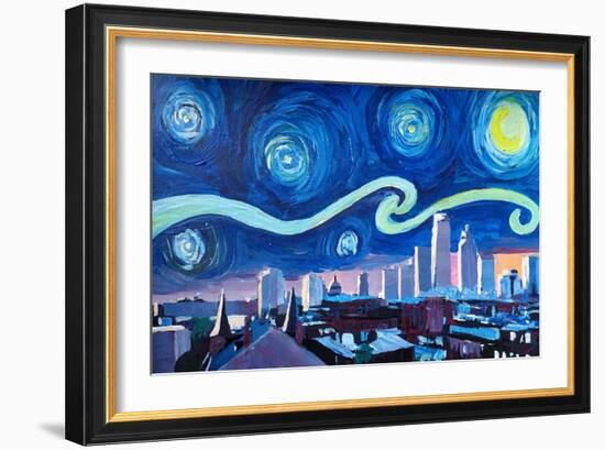 Starry Night in Boston - Van Gogh Inspirations-Markus Bleichner-Framed Art Print