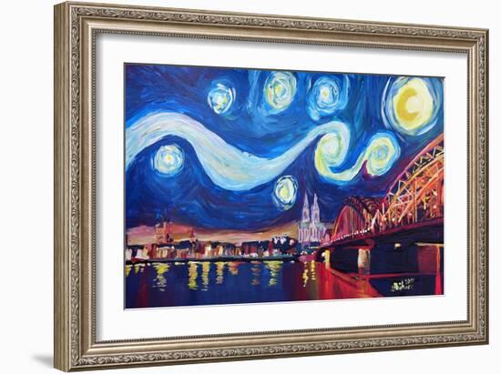 Starry Night in Cologne - Van Gogh Inspirations-Markus Bleichner-Framed Art Print