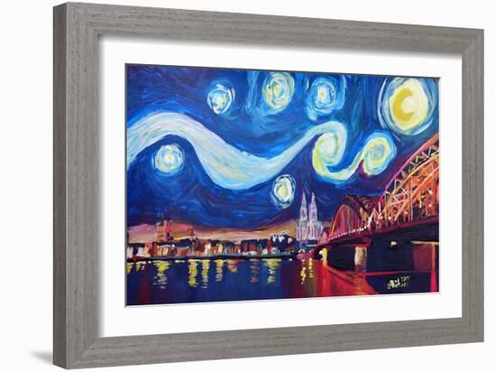 Starry Night in Cologne - Van Gogh Inspirations-Markus Bleichner-Framed Art Print