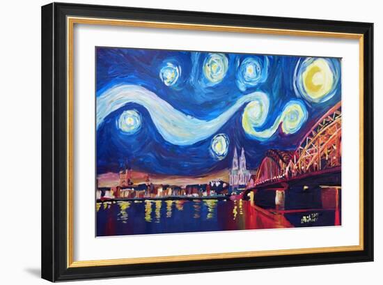 Starry Night in Cologne - Van Gogh Inspirations-Markus Bleichner-Framed Art Print