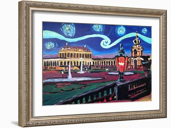 Starry Night in Dresden with Zwinger and Van Gogh-Martina Bleichner-Framed Art Print