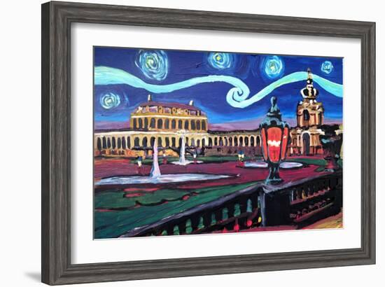 Starry Night in Dresden with Zwinger and Van Gogh-Martina Bleichner-Framed Art Print