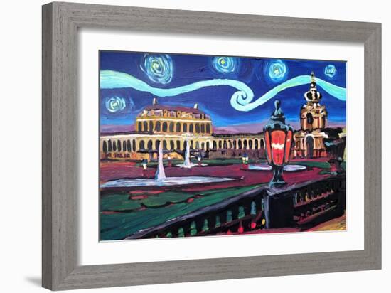 Starry Night in Dresden with Zwinger and Van Gogh-Martina Bleichner-Framed Art Print