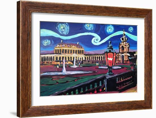 Starry Night in Dresden with Zwinger and Van Gogh-Martina Bleichner-Framed Art Print