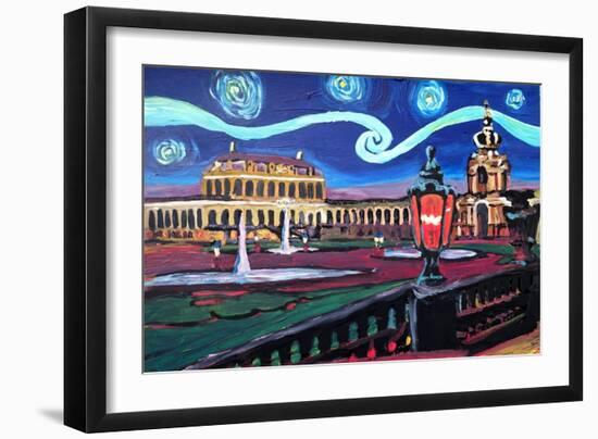 Starry Night in Dresden with Zwinger and Van Gogh-Martina Bleichner-Framed Art Print