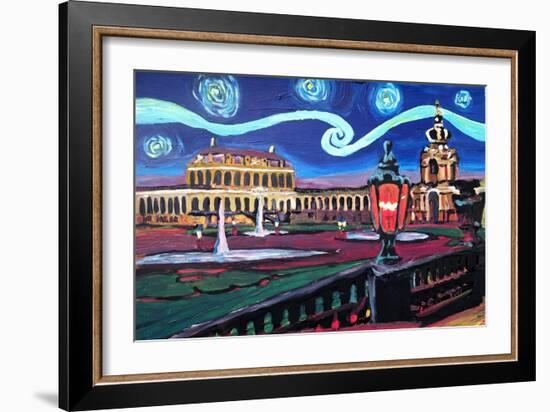 Starry Night in Dresden with Zwinger and Van Gogh-Martina Bleichner-Framed Art Print