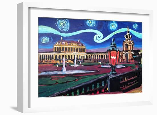 Starry Night in Dresden with Zwinger and Van Gogh-Martina Bleichner-Framed Art Print