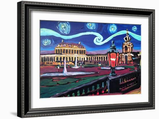 Starry Night in Dresden with Zwinger and Van Gogh-Martina Bleichner-Framed Art Print