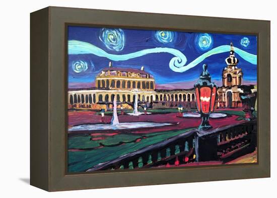 Starry Night in Dresden with Zwinger and Van Gogh-Martina Bleichner-Framed Stretched Canvas