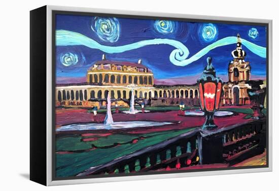 Starry Night in Dresden with Zwinger and Van Gogh-Martina Bleichner-Framed Stretched Canvas