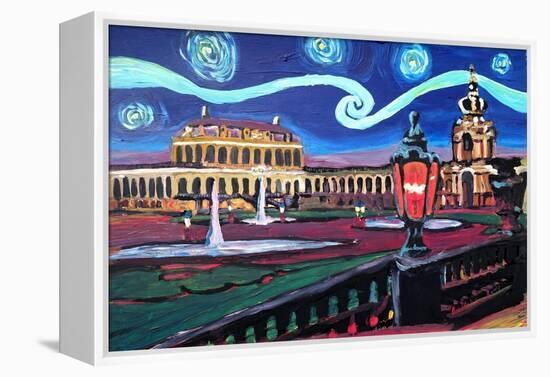 Starry Night in Dresden with Zwinger and Van Gogh-Martina Bleichner-Framed Stretched Canvas