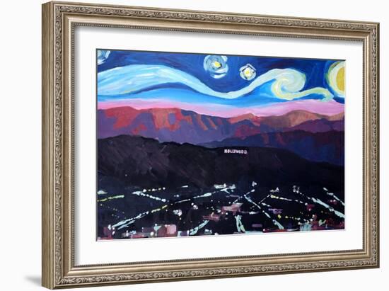 Starry Night in Hollywood Van Gogh Inspirations-Markus Bleichner-Framed Premium Giclee Print