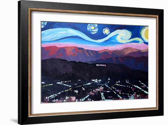 Starry Night in Hollywood Van Gogh Inspirations-Markus Bleichner-Framed Premium Giclee Print