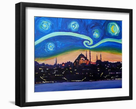 Starry Night in Istanbul Turkey Van Gogh-Markus Bleichner-Framed Art Print