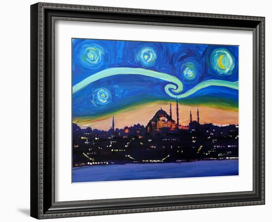 Starry Night in Istanbul Turkey Van Gogh-Markus Bleichner-Framed Art Print