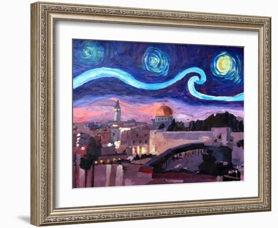 Starry Night in Jerusalem over Wailing Wall-Markus Bleichner-Framed Art Print
