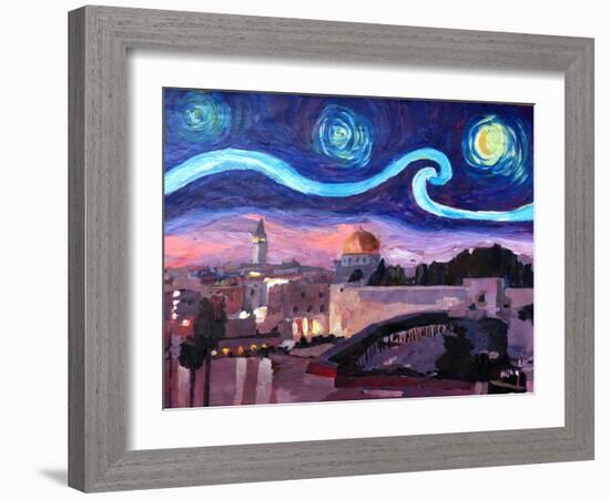 Starry Night in Jerusalem over Wailing Wall-Markus Bleichner-Framed Art Print