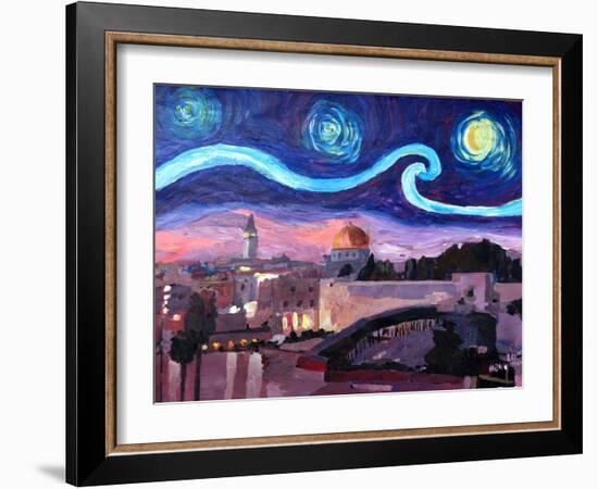 Starry Night in Jerusalem over Wailing Wall-Markus Bleichner-Framed Art Print