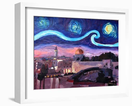 Starry Night in Jerusalem over Wailing Wall-Markus Bleichner-Framed Art Print