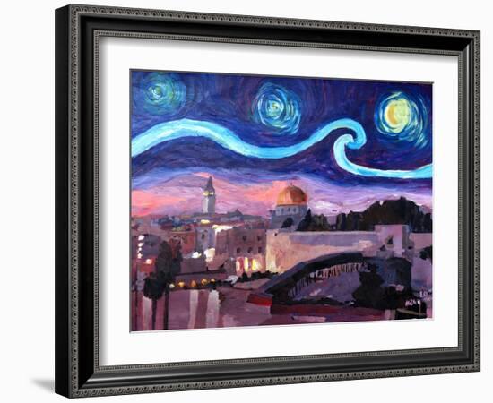 Starry Night in Jerusalem over Wailing Wall-Markus Bleichner-Framed Art Print