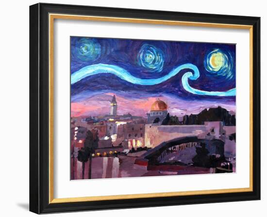 Starry Night in Jerusalem over Wailing Wall-Markus Bleichner-Framed Art Print