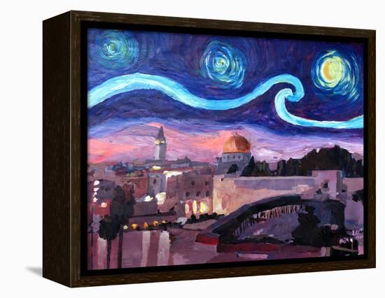 Starry Night in Jerusalem over Wailing Wall-Markus Bleichner-Framed Stretched Canvas