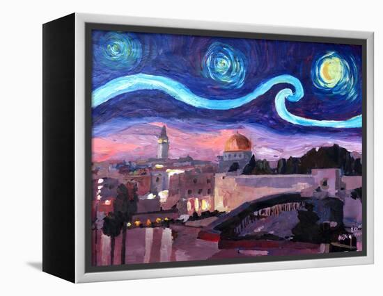 Starry Night in Jerusalem over Wailing Wall-Markus Bleichner-Framed Stretched Canvas