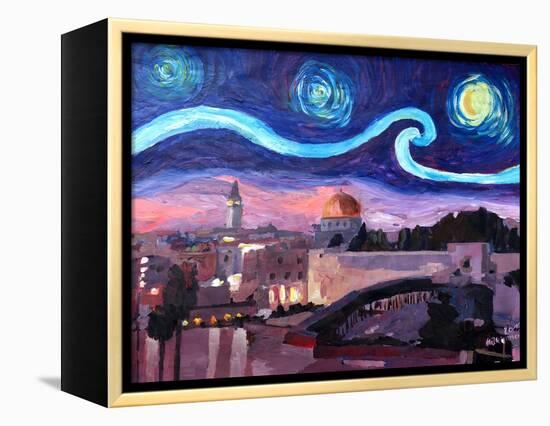 Starry Night in Jerusalem over Wailing Wall-Markus Bleichner-Framed Stretched Canvas