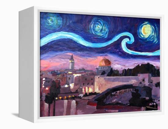 Starry Night in Jerusalem over Wailing Wall-Markus Bleichner-Framed Stretched Canvas