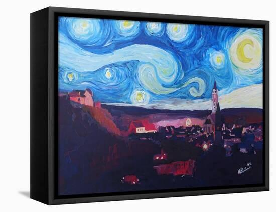 Starry Night in Landshut Van Gogh Inspirations-Markus Bleichner-Framed Stretched Canvas