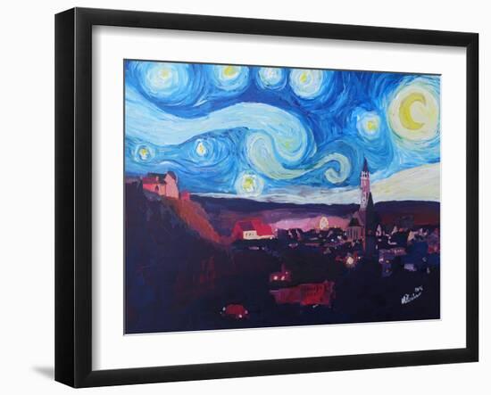 Starry Night in Landshut Van Gogh Inspirations-Markus Bleichner-Framed Art Print