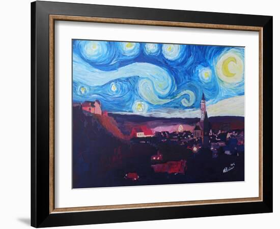 Starry Night in Landshut Van Gogh Inspirations-Markus Bleichner-Framed Art Print