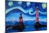 Starry Night in Lindau with Lion and Lighttower-Markus Bleichner-Mounted Art Print