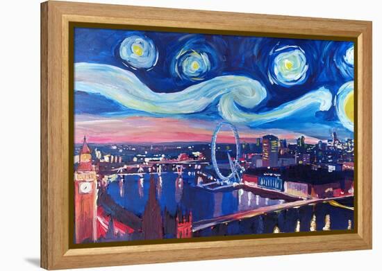 Starry Night in London - Skyline with Big Ben-Markus Bleichner-Framed Stretched Canvas