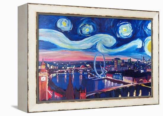 Starry Night in London - Skyline with Big Ben-Markus Bleichner-Framed Stretched Canvas