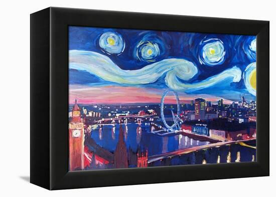 Starry Night in London - Skyline with Big Ben-Markus Bleichner-Framed Stretched Canvas