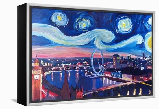 Starry Night in London - Skyline with Big Ben-Markus Bleichner-Framed Stretched Canvas