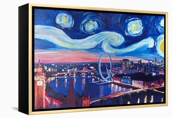 Starry Night in London - Skyline with Big Ben-Markus Bleichner-Framed Stretched Canvas