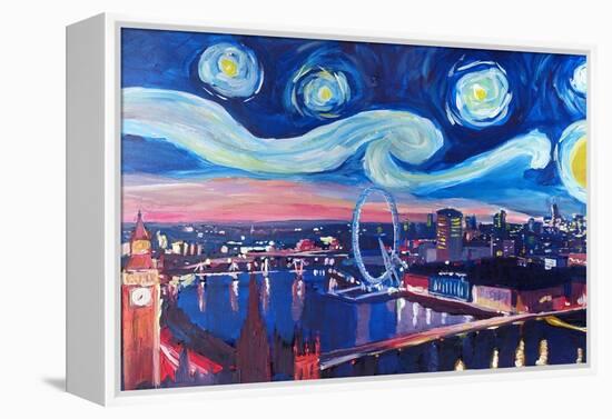 Starry Night in London - Skyline with Big Ben-Markus Bleichner-Framed Stretched Canvas