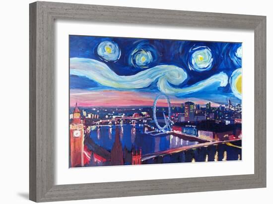 Starry Night in London - Skyline with Big Ben-Markus Bleichner-Framed Art Print