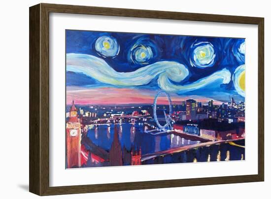 Starry Night in London - Skyline with Big Ben-Markus Bleichner-Framed Art Print