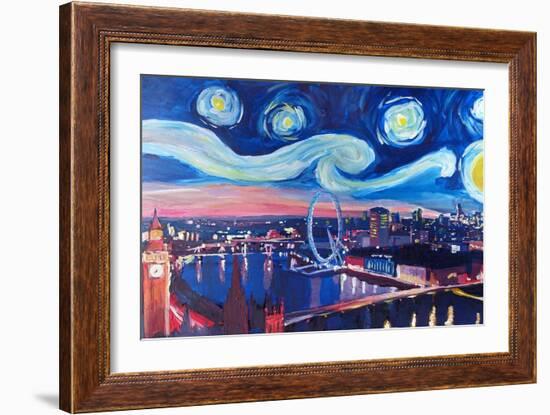 Starry Night in London - Skyline with Big Ben-Markus Bleichner-Framed Art Print