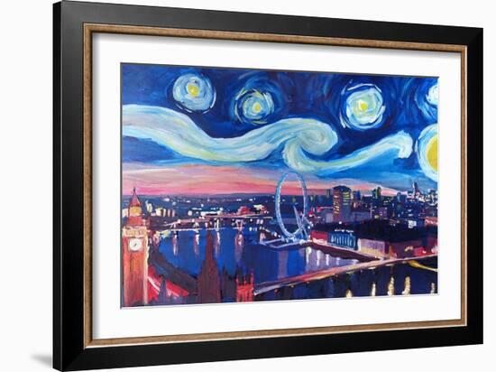 Starry Night in London - Skyline with Big Ben-Markus Bleichner-Framed Art Print