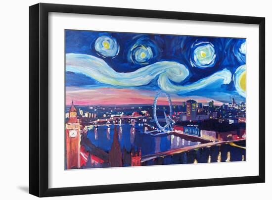 Starry Night in London - Skyline with Big Ben-Markus Bleichner-Framed Art Print