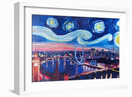 Starry Night in London - Skyline with Big Ben-Markus Bleichner-Framed Art Print