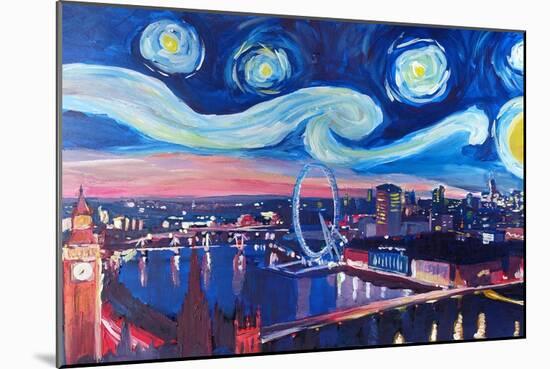 Starry Night in London - Skyline with Big Ben-Markus Bleichner-Mounted Art Print