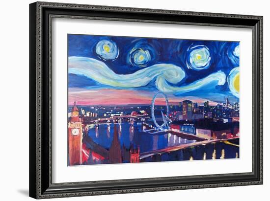 Starry Night in London - Skyline with Big Ben-Markus Bleichner-Framed Art Print