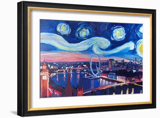 Starry Night in London - Skyline with Big Ben-Markus Bleichner-Framed Art Print