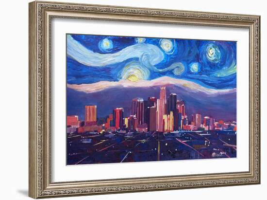 Starry Night in Los Angeles - Van Gogh Inspiration-Markus Bleichner-Framed Art Print